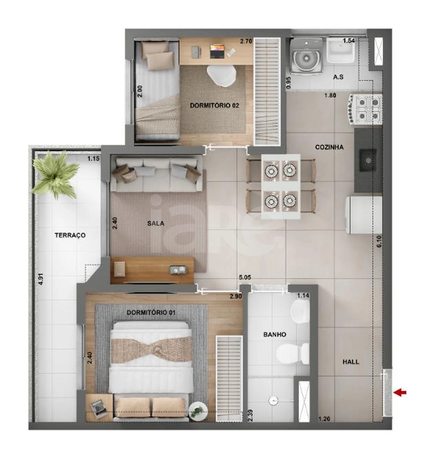 Planta — Apartamento 44 m²