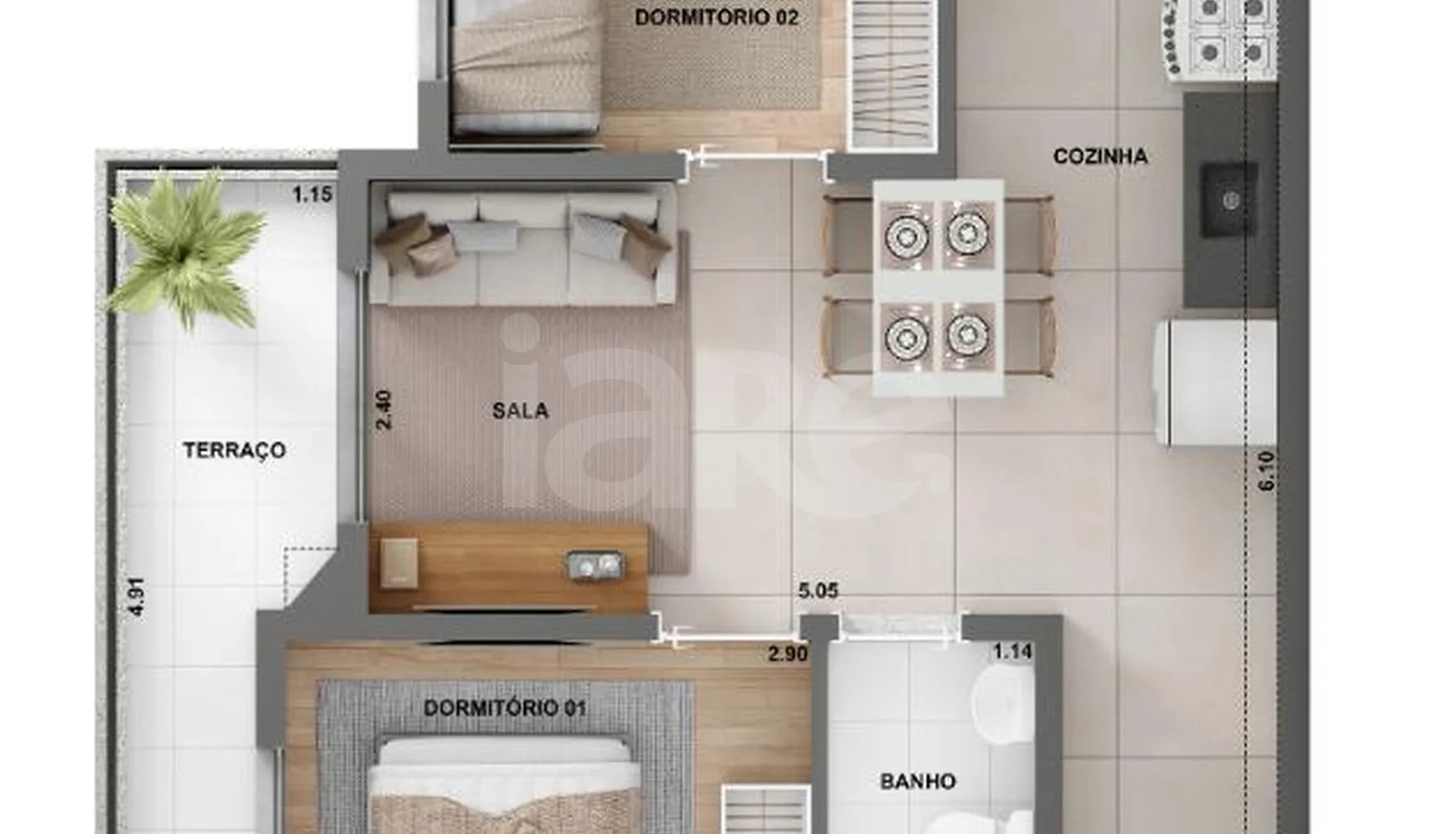 Planta — Apartamento 44 m²
