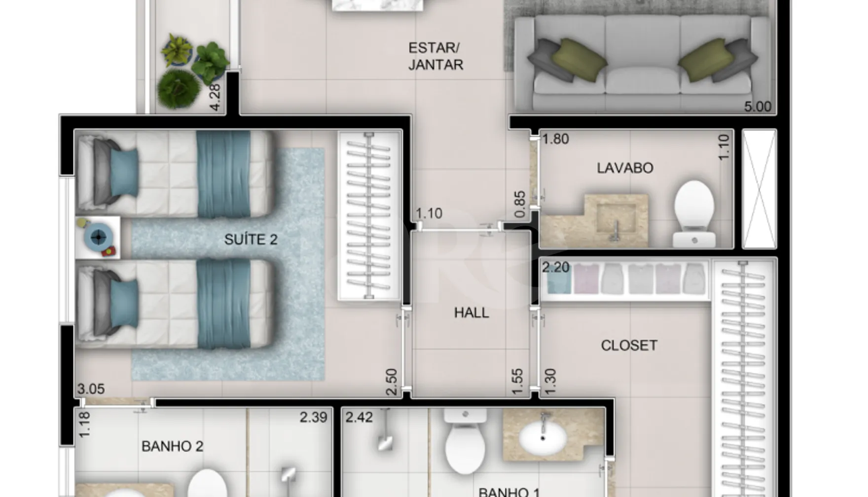 Planta — Apartamento 62,43 m²