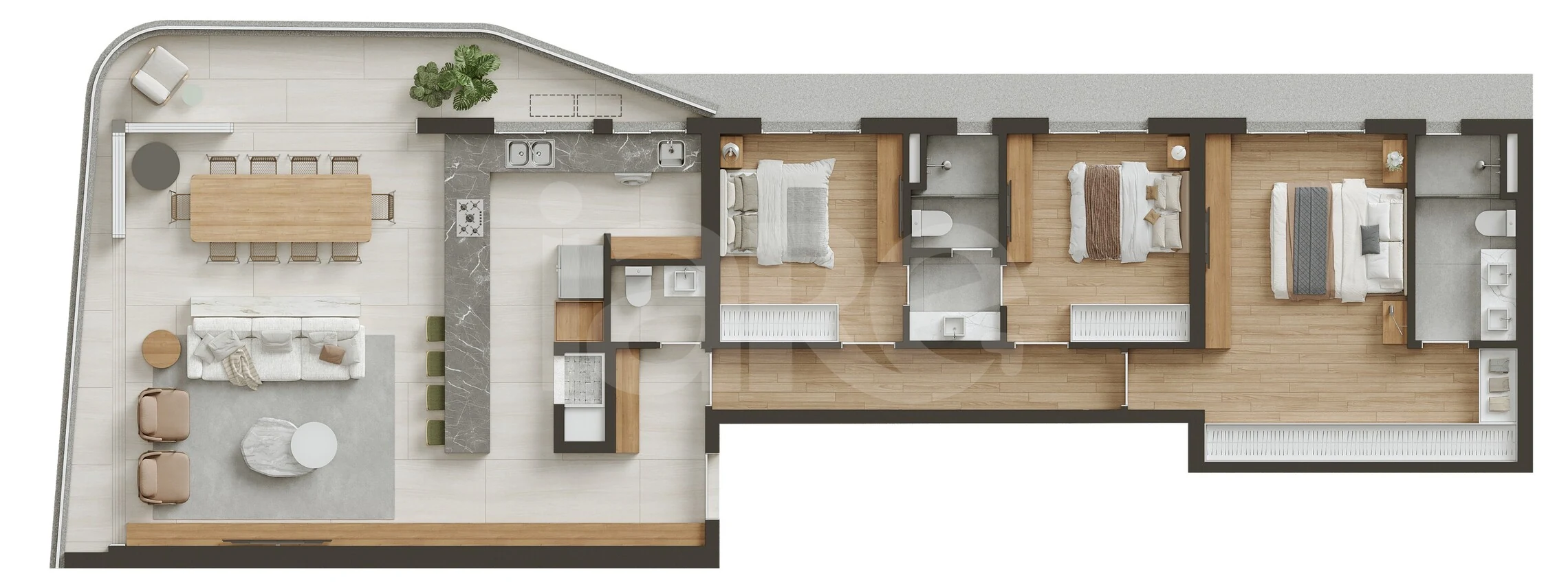 Planta — Planta 02 - 3 dorm 145,36m²