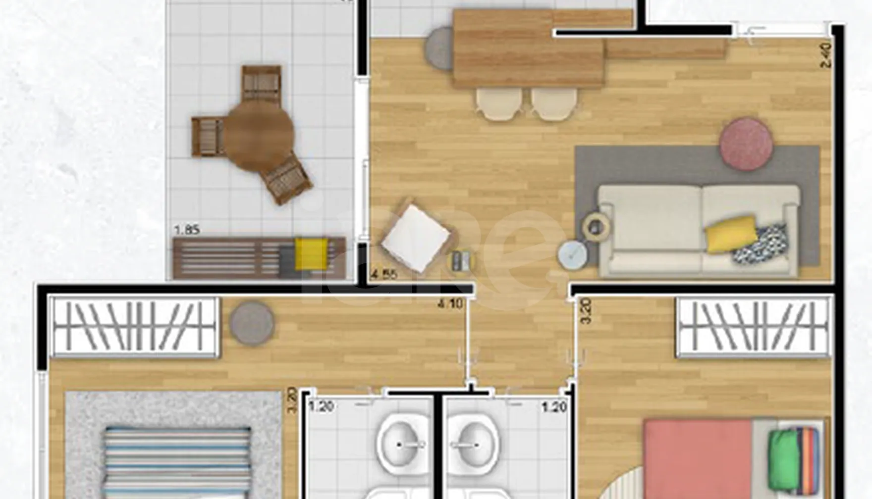 Planta — Apartamento 51,88 m²