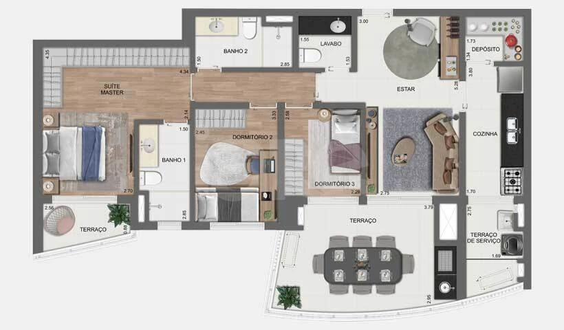 Planta — Apartamento 107,87 m²