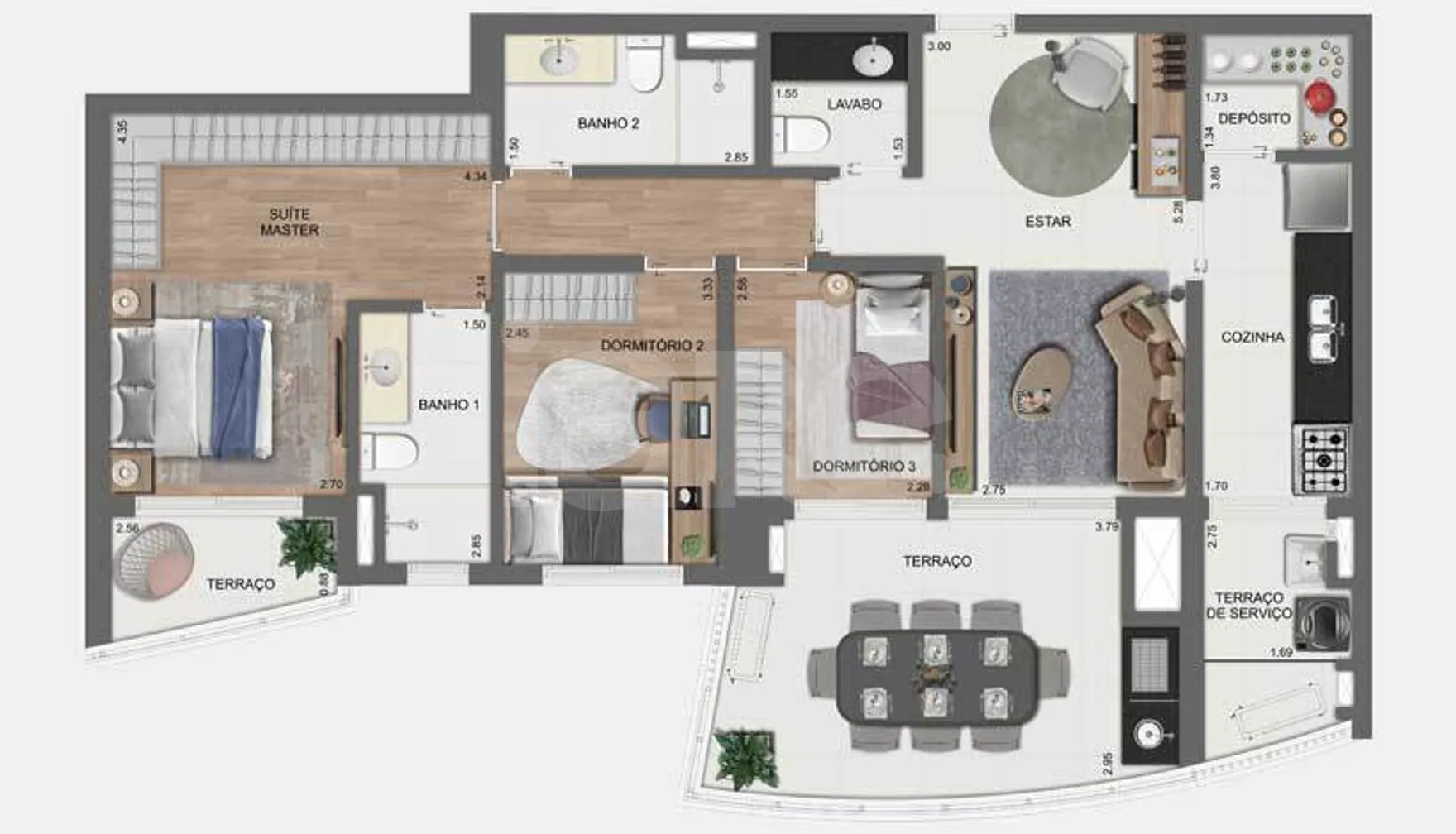 Planta — Apartamento 107,87 m²