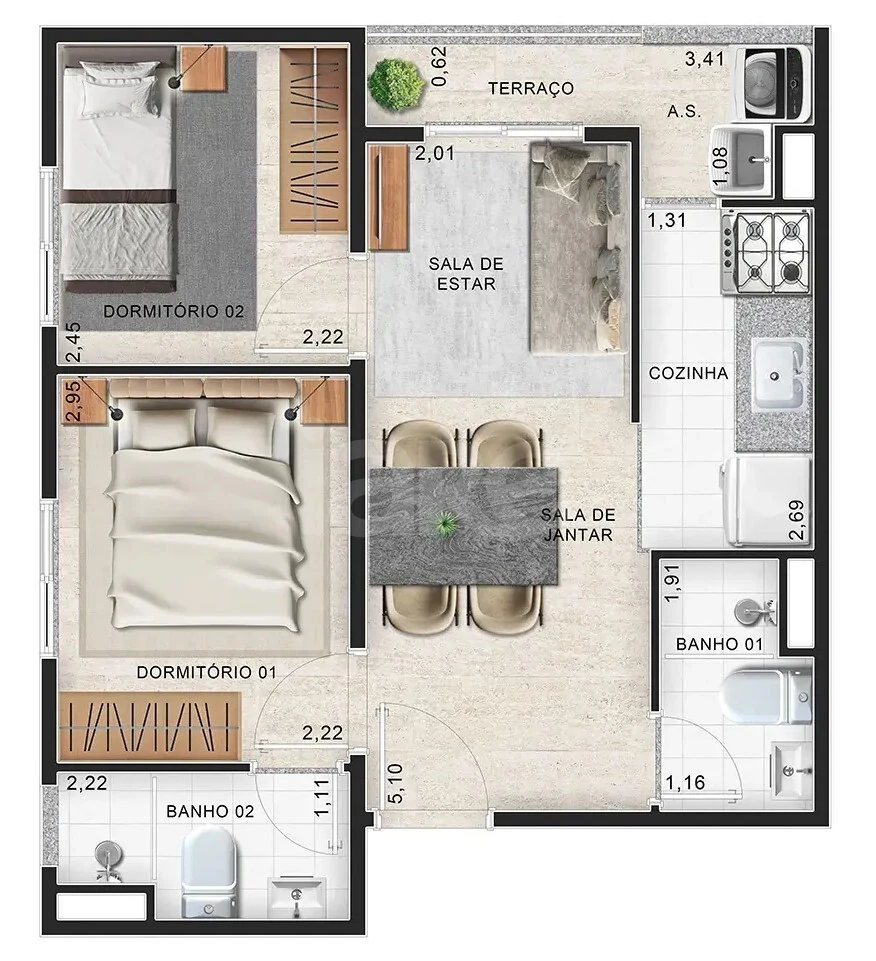 Planta — Apartamento 37,24 m²