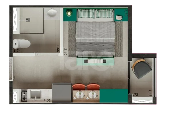 Planta — Studio 18,49 m²