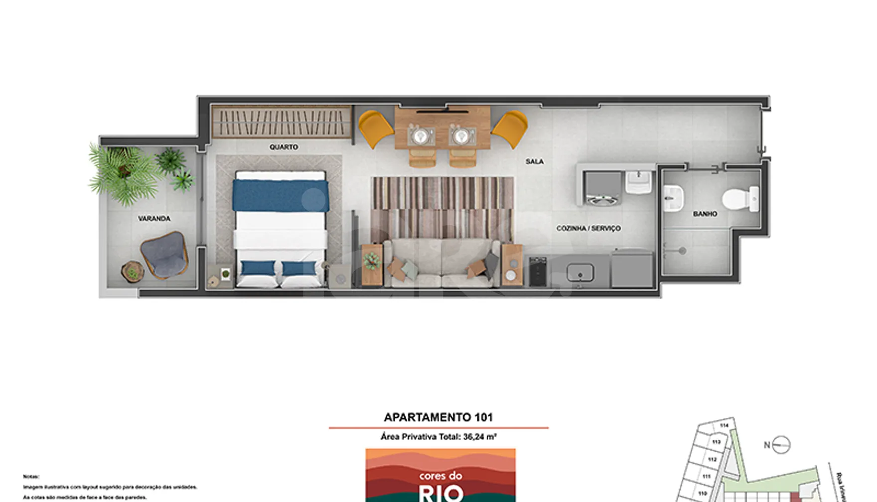 Planta — Studio 36,24 m²