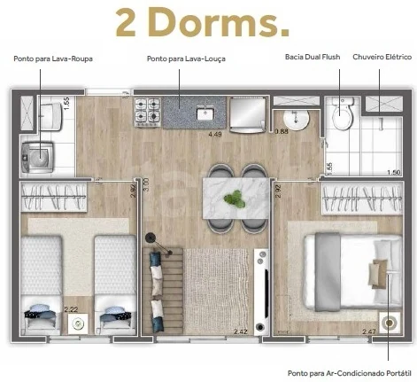 Planta — Apartamento 35,66 m²