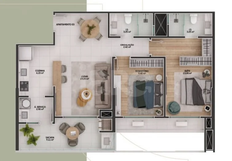 Planta — Apartamento 82,98 m²