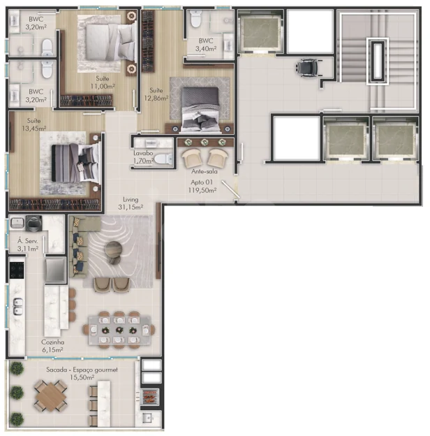 Planta — Apartamento 119,5 m²