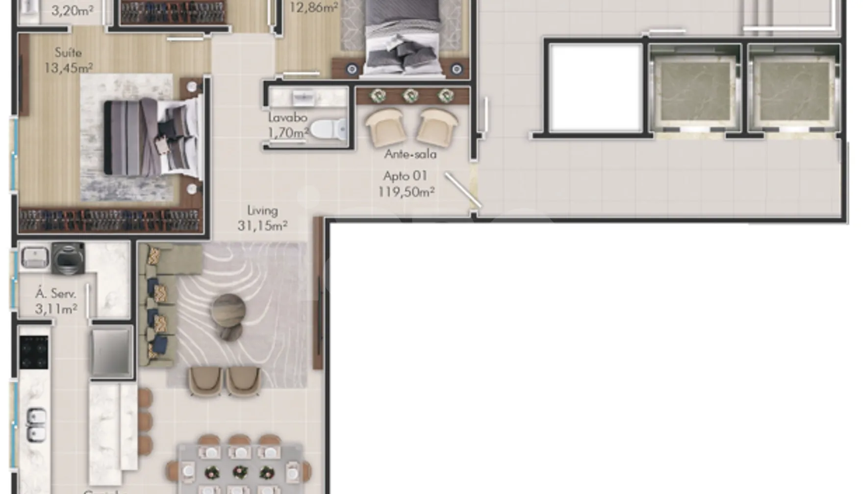 Planta — Apartamento 119,5 m²