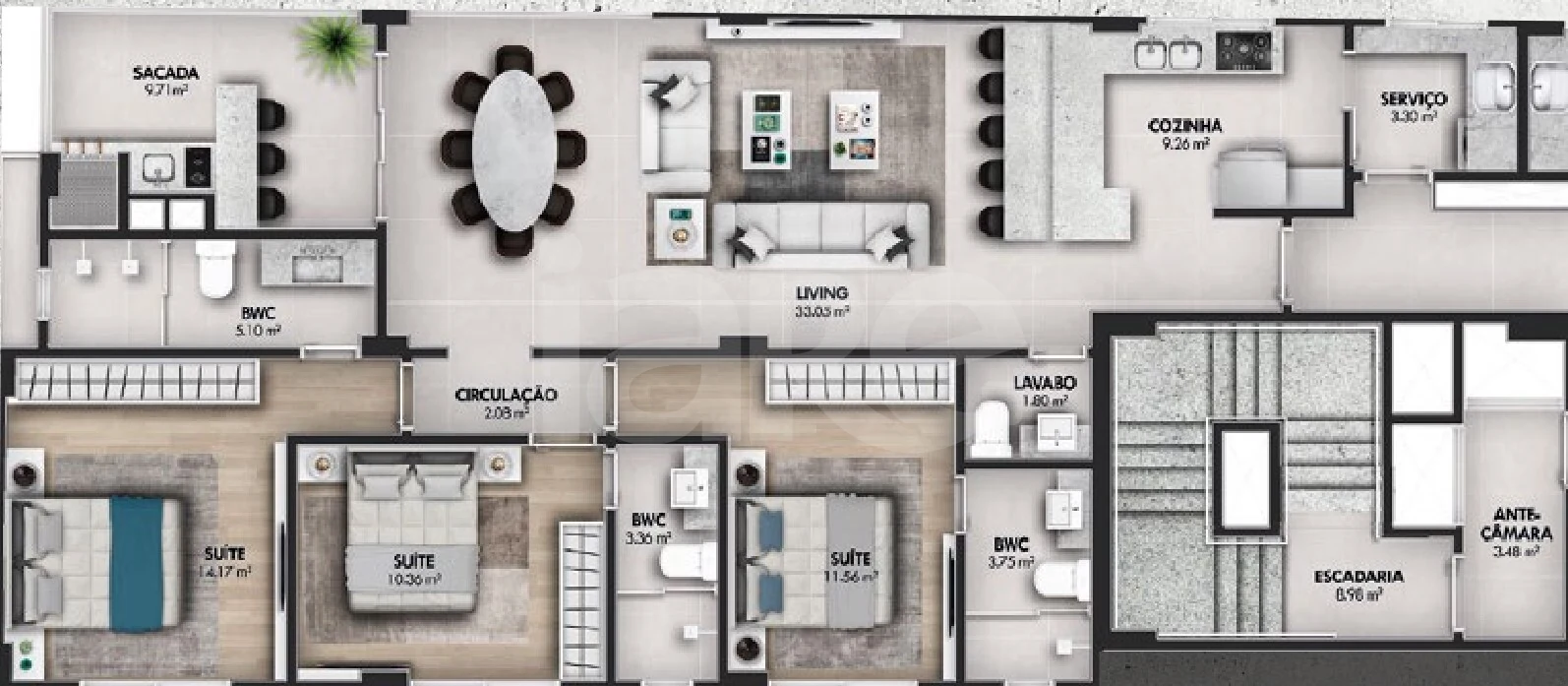 Planta — Apartamento 125,6 m²
