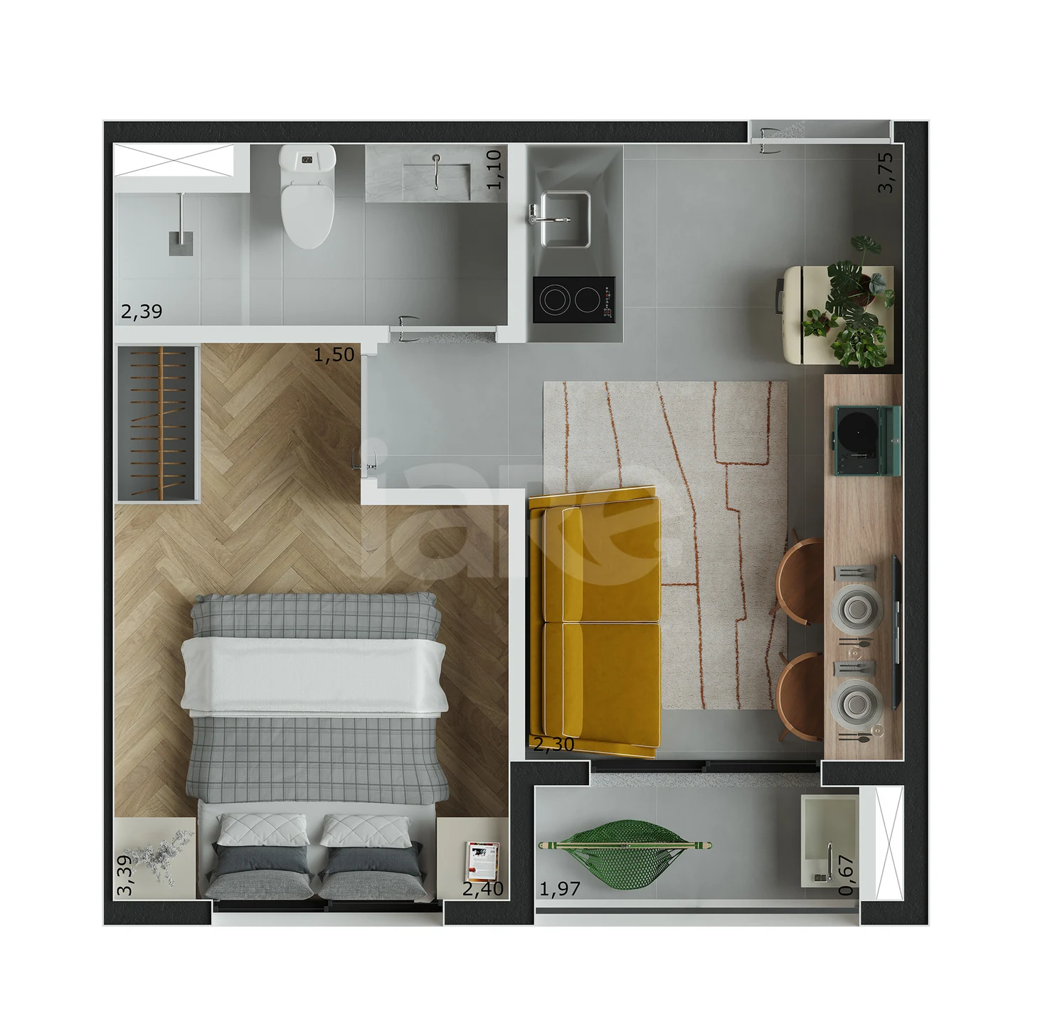 Planta — Studio 24,02 m²