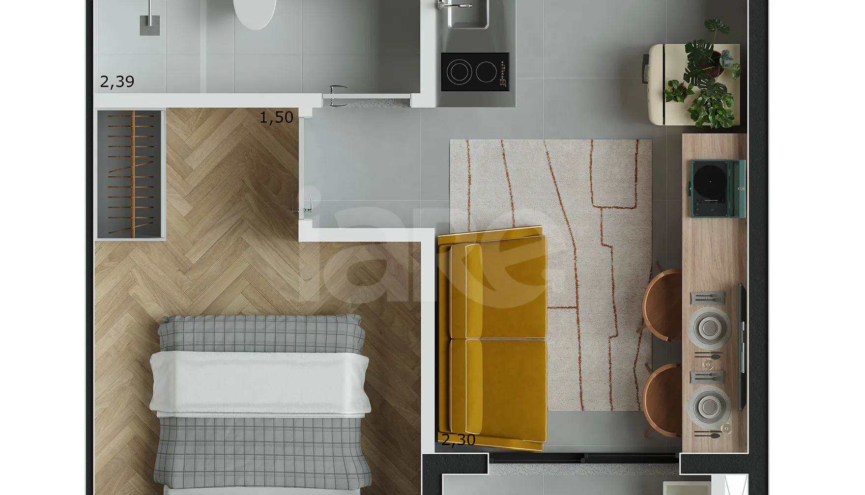 Planta — Studio 24,02 m²