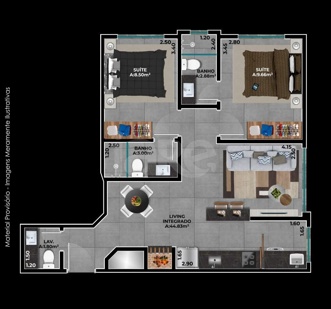 Planta — Apartamento 61,78 m²