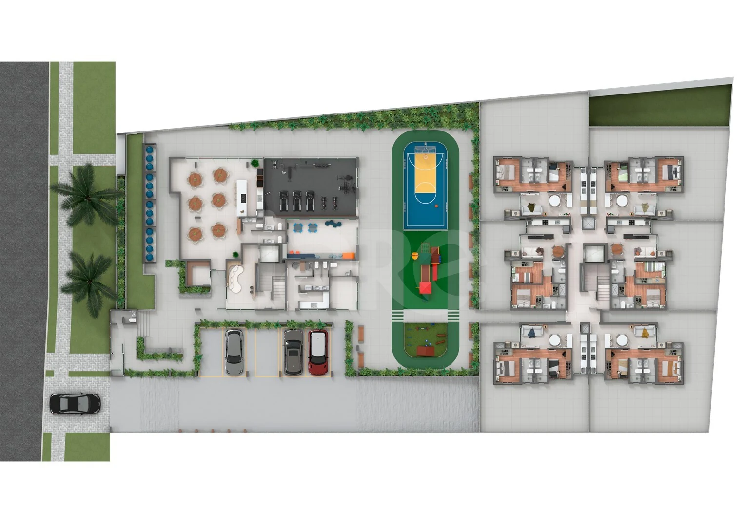 Planta — Implantação | Áreas de Lazer + Gardens