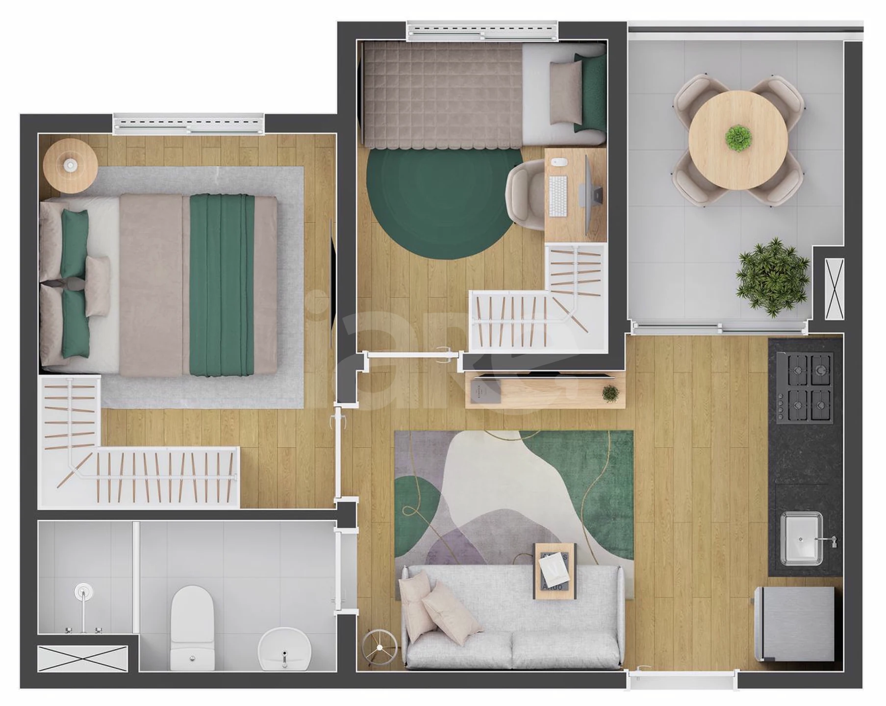 Planta — Planta 02 - 2 dorm 33,31m²