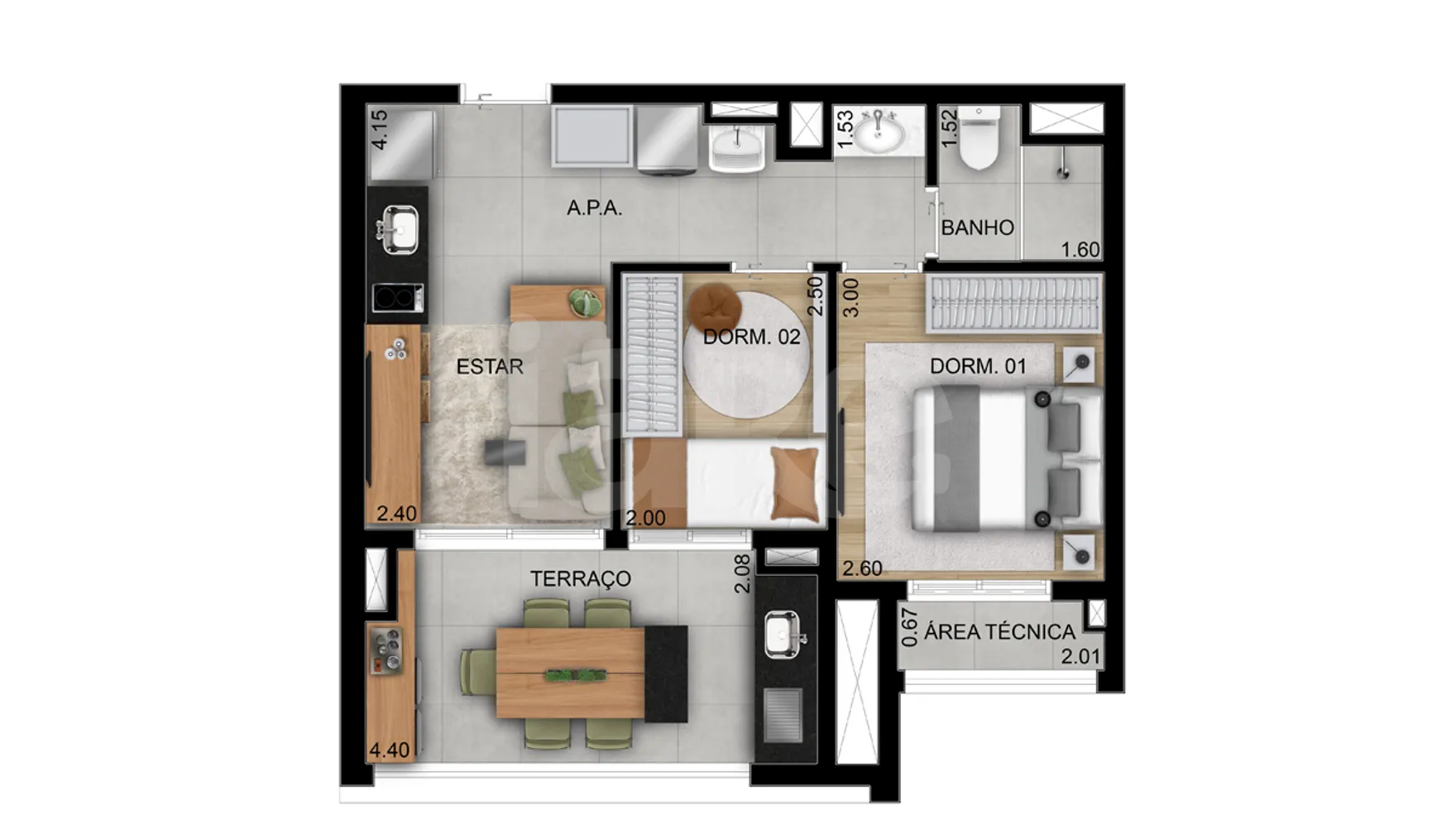 Planta — Apartamento 48 m²