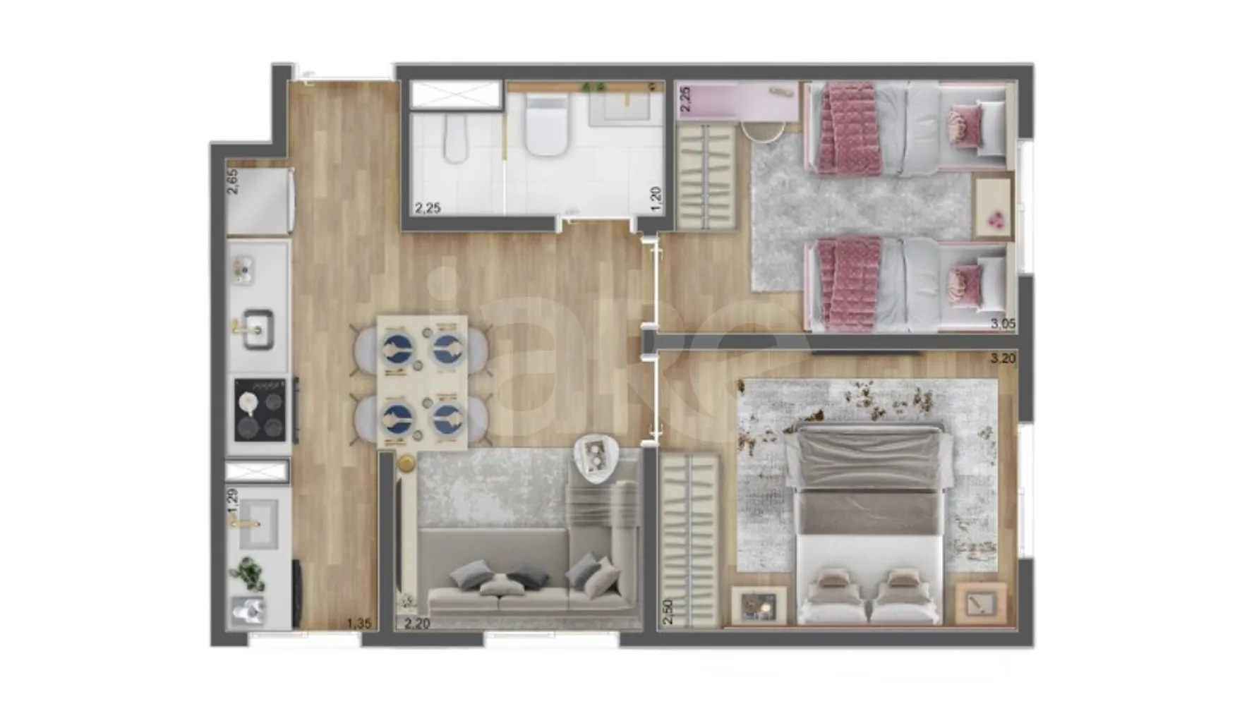 Planta — Apartamento 36,84 m²