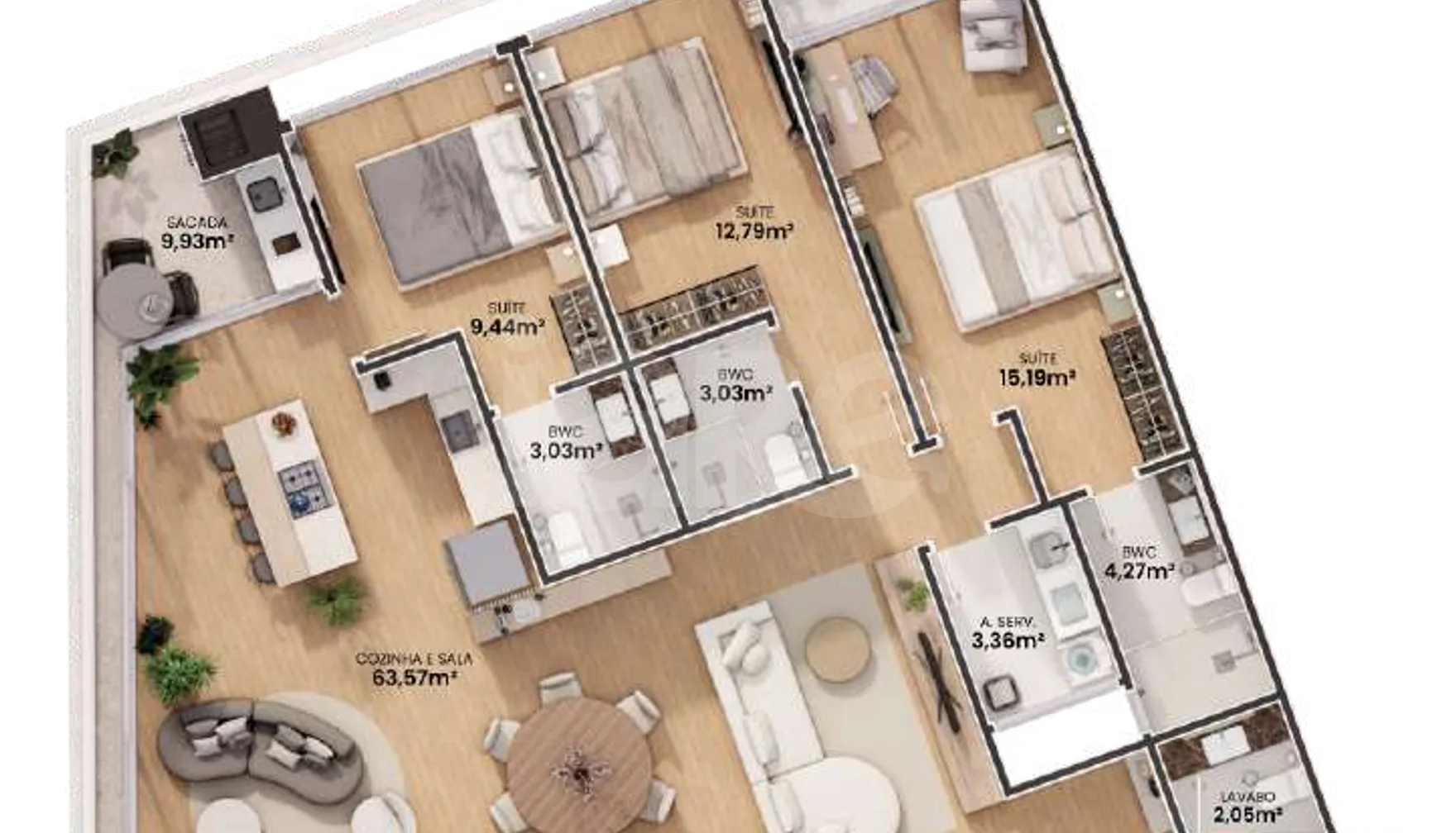 Planta — Apartamento 153,08 m²