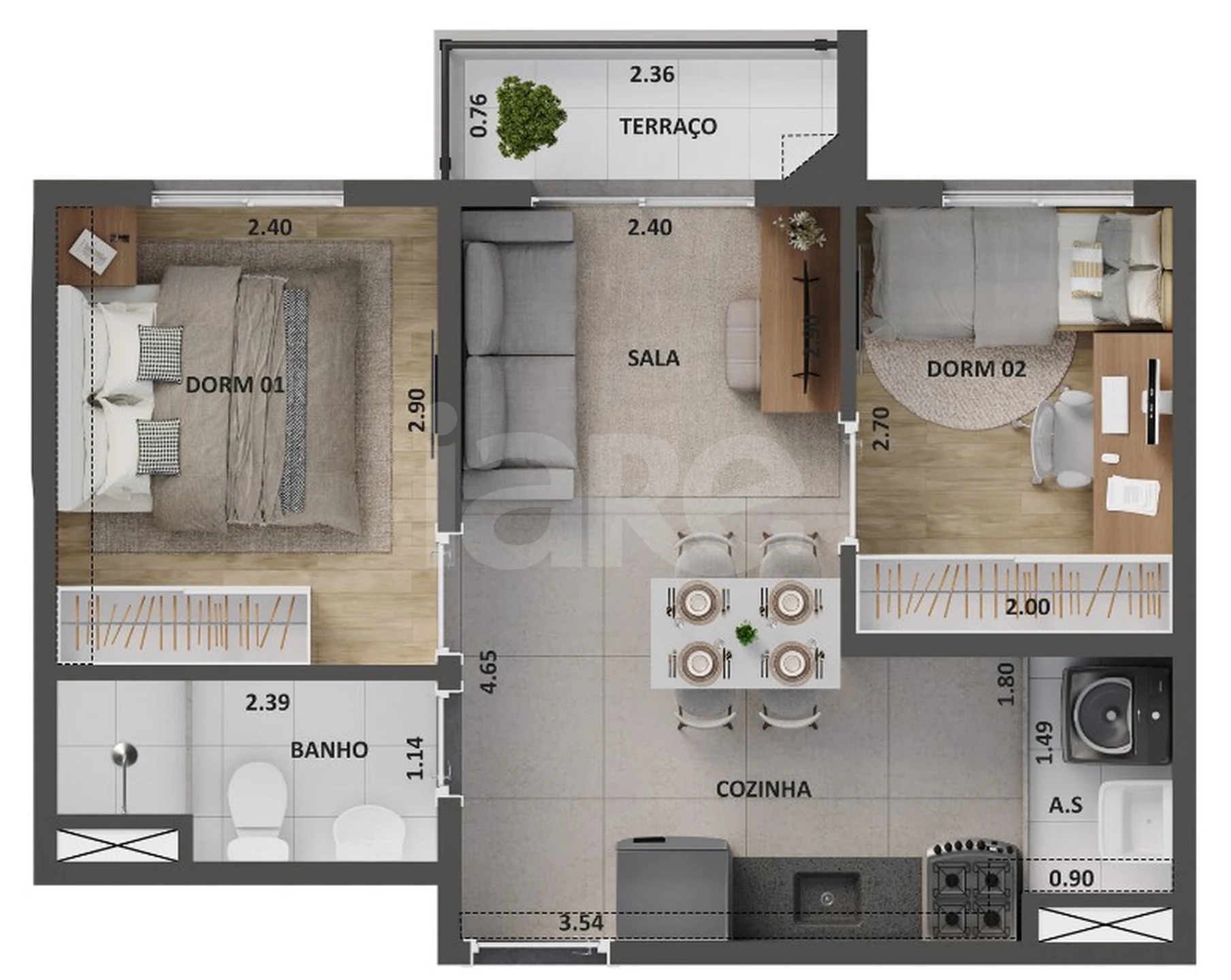 Planta — Apartamento 37 m²