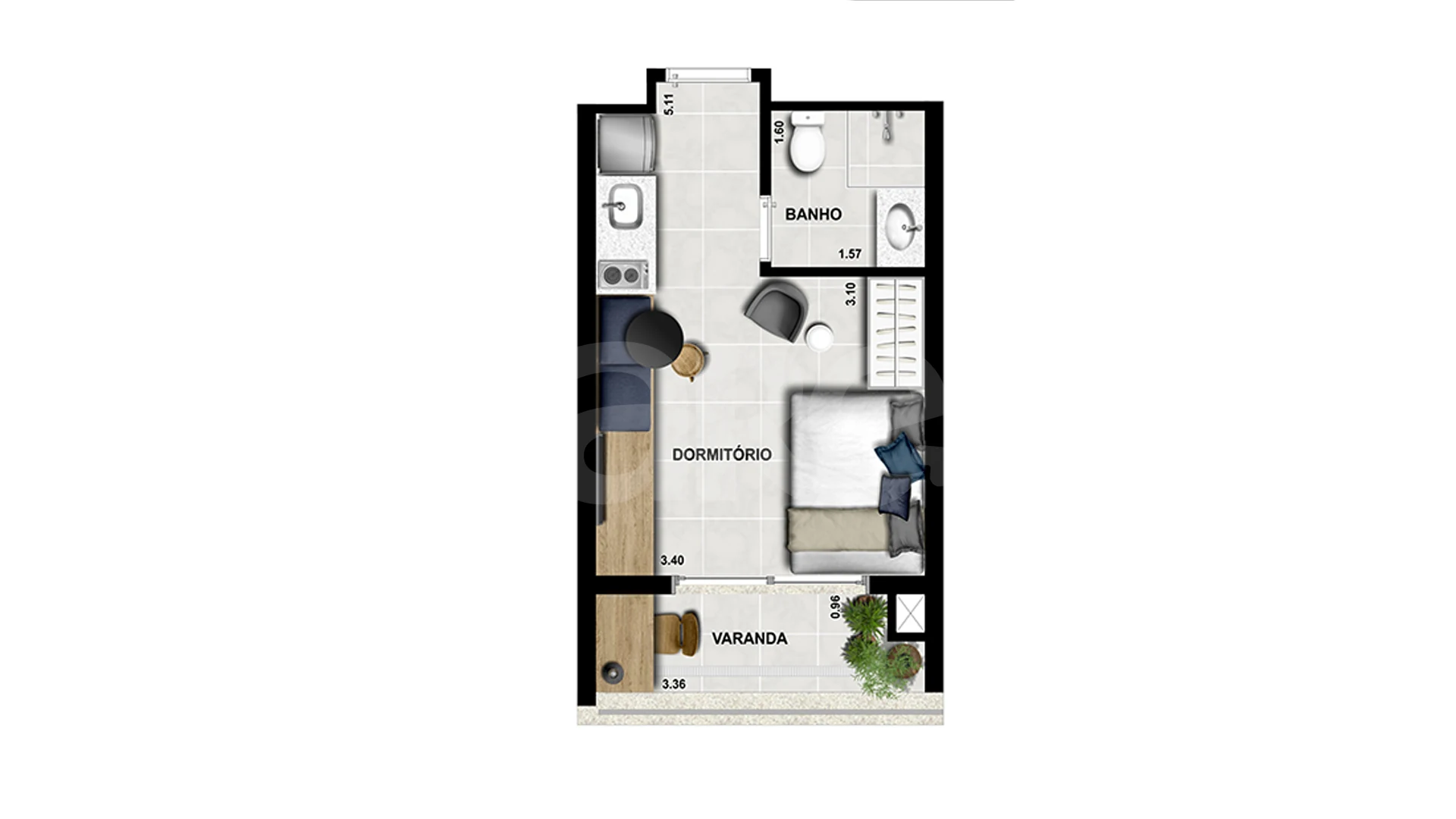 Planta — Studio 25,39 m²