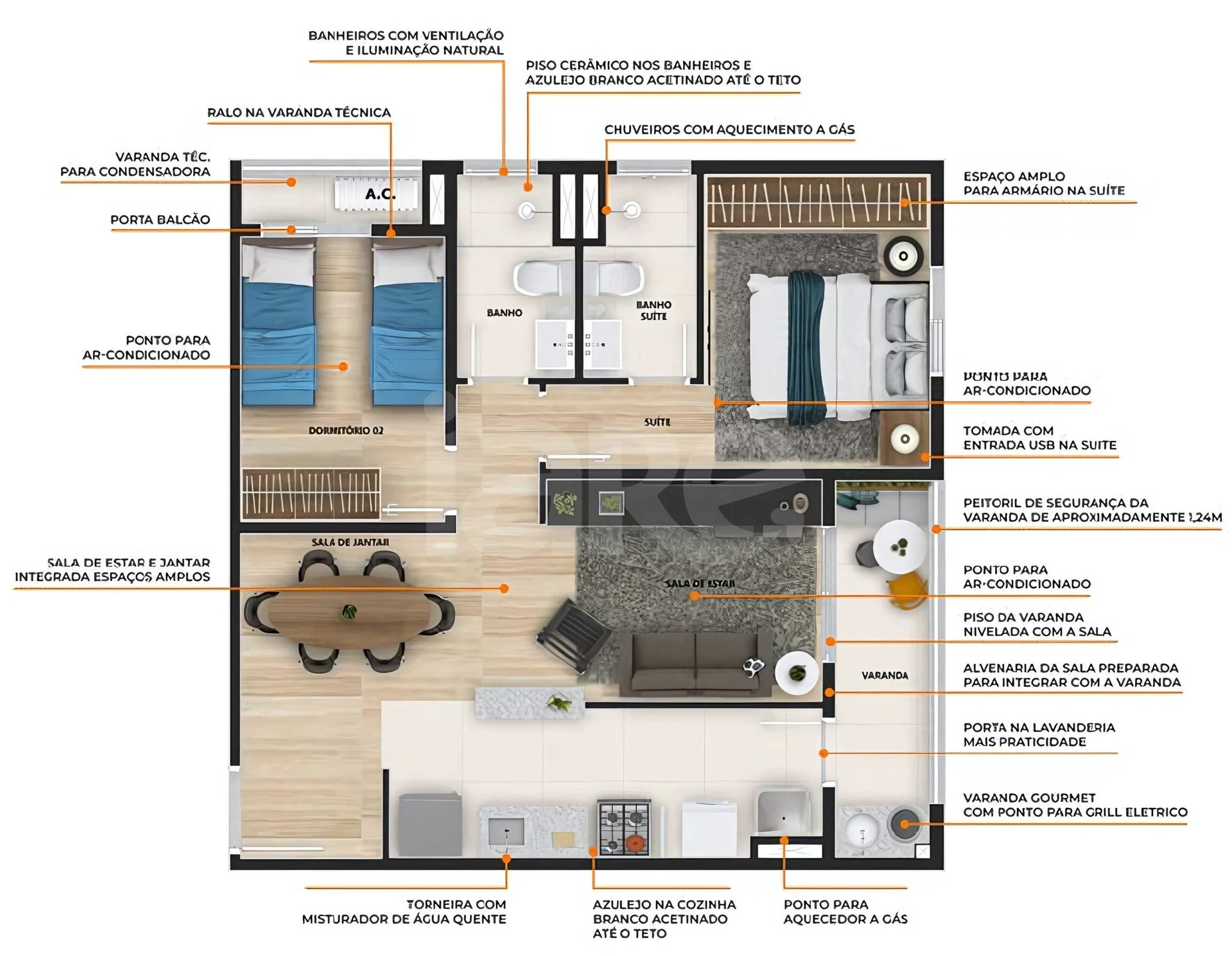 Planta — Apartamento 61,11 m²