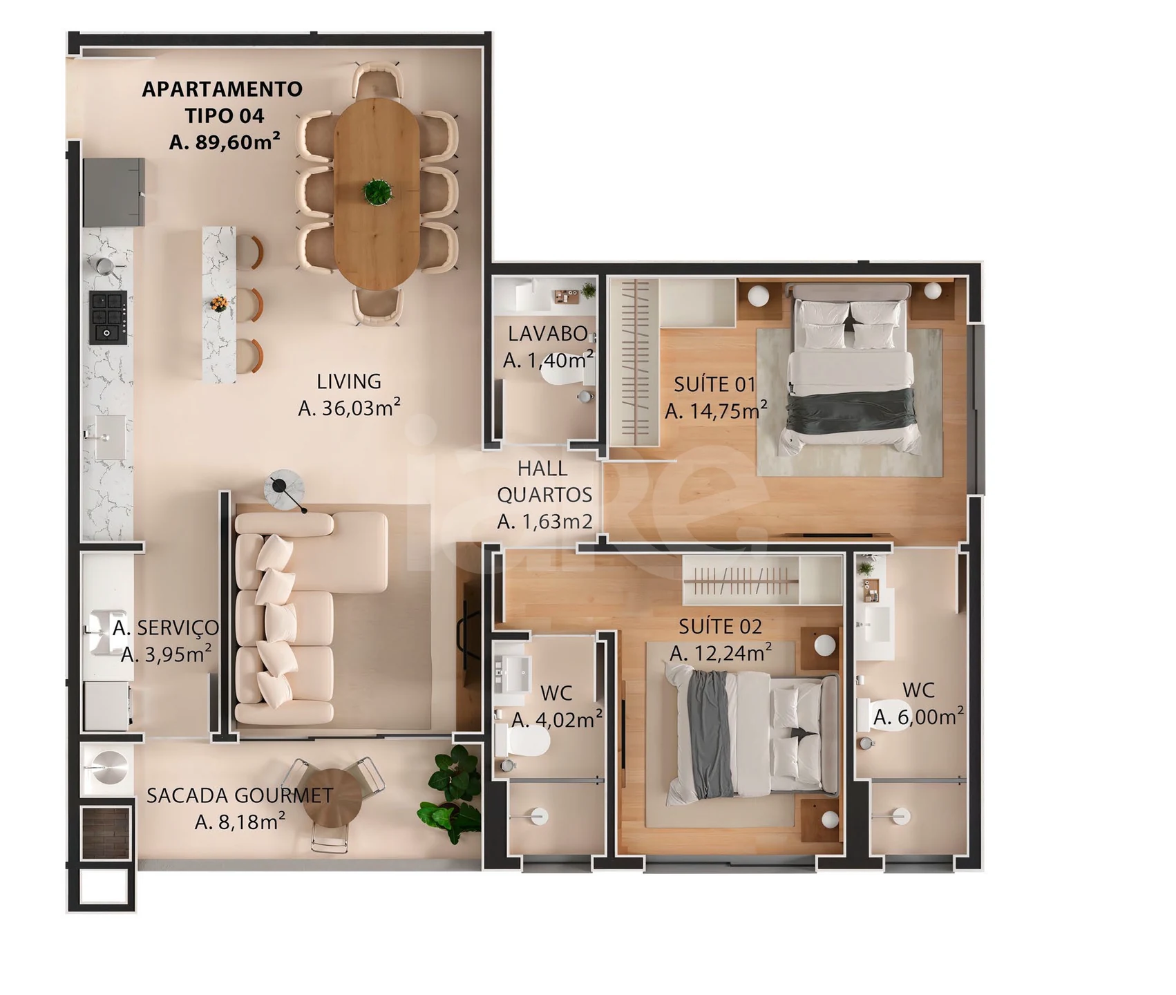 Planta — Apartamento 89,6 m²