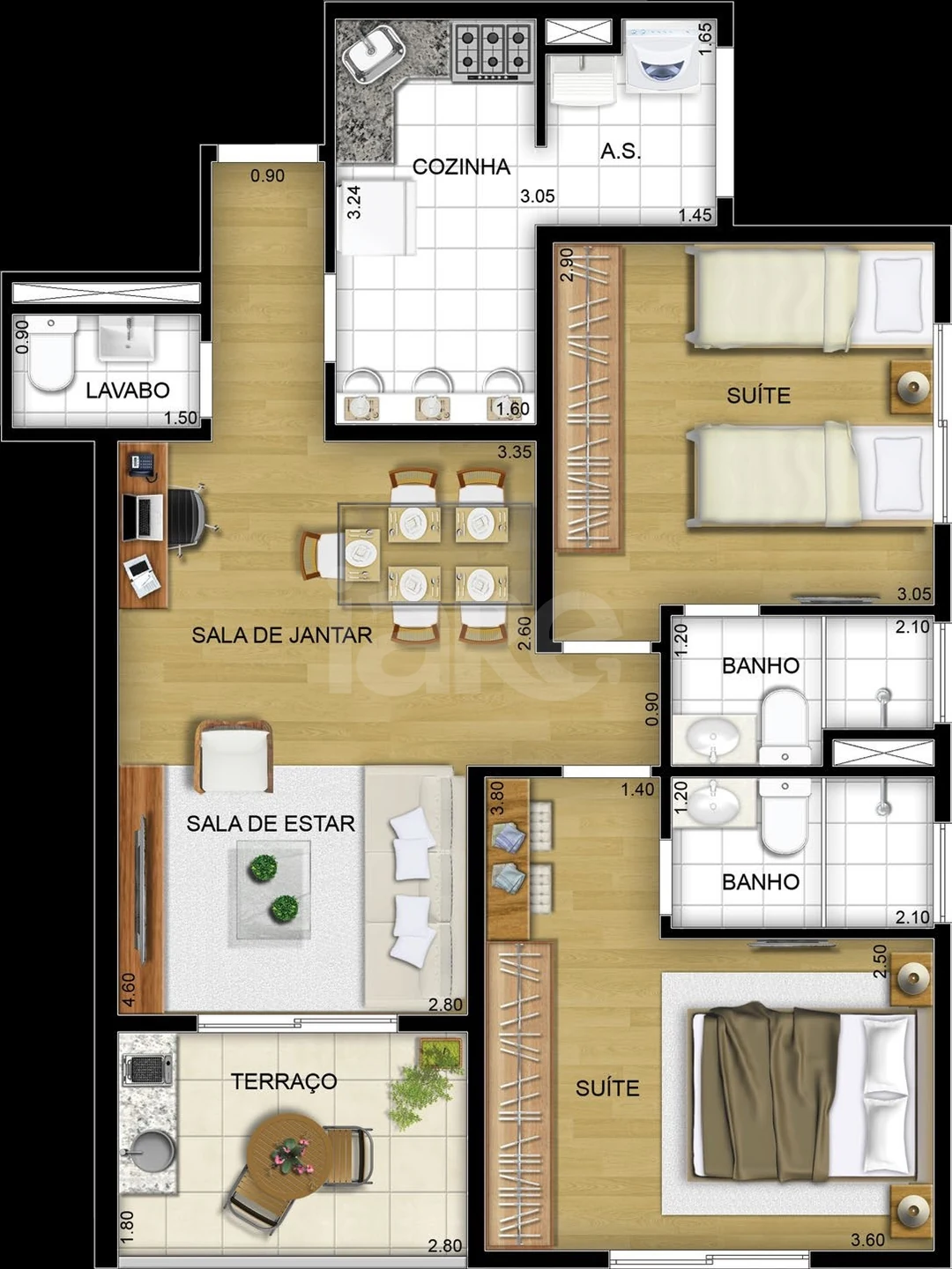 Planta — Apartamento 64,15 m²