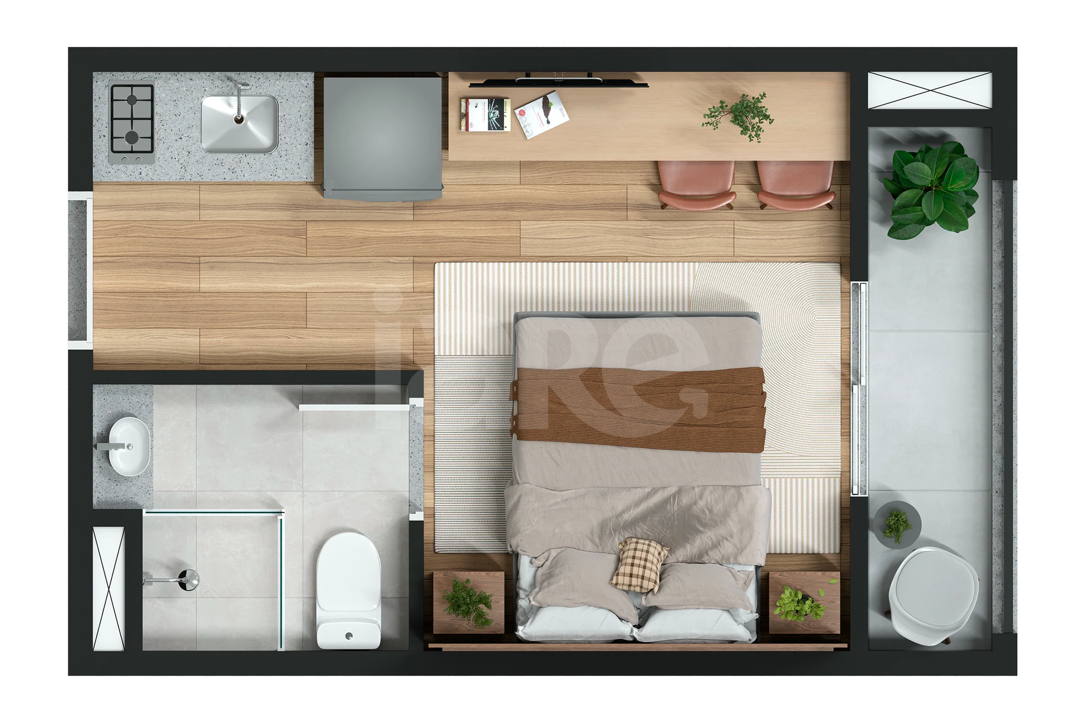 Planta — Studio 24,67 m²
