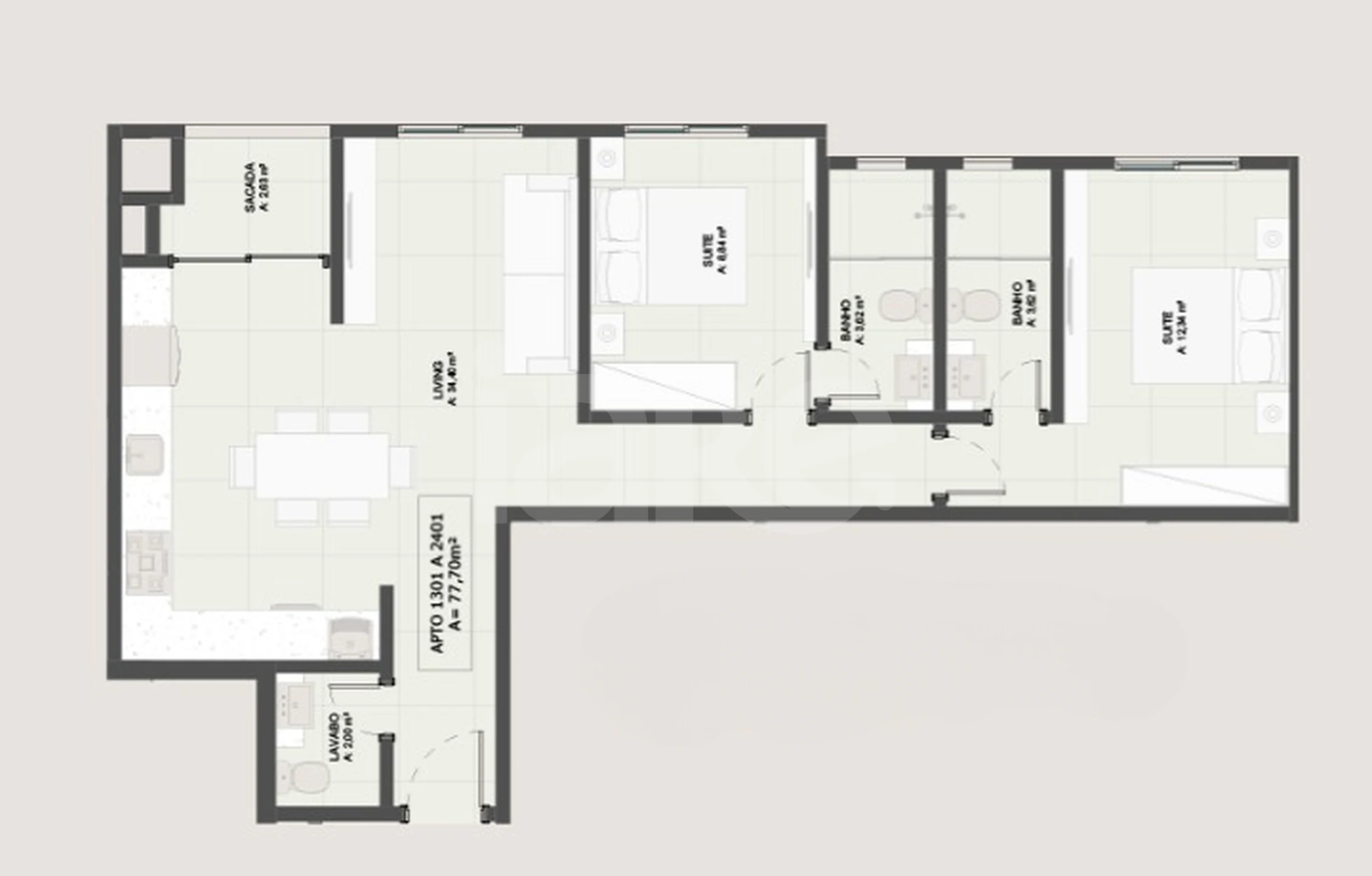 Planta — Apartamento 75,5 m²