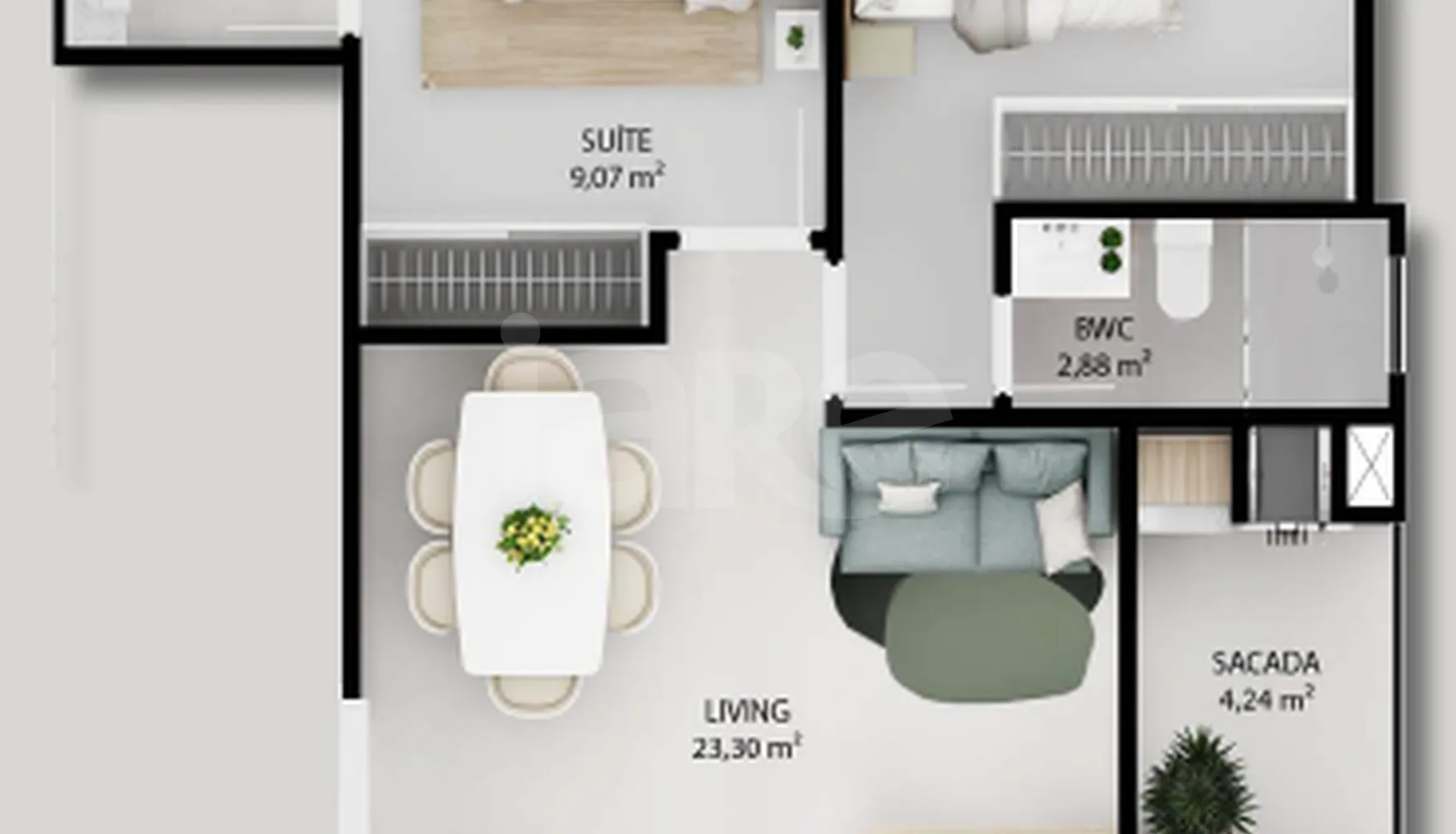 Planta — Apartamento 61,8 m²
