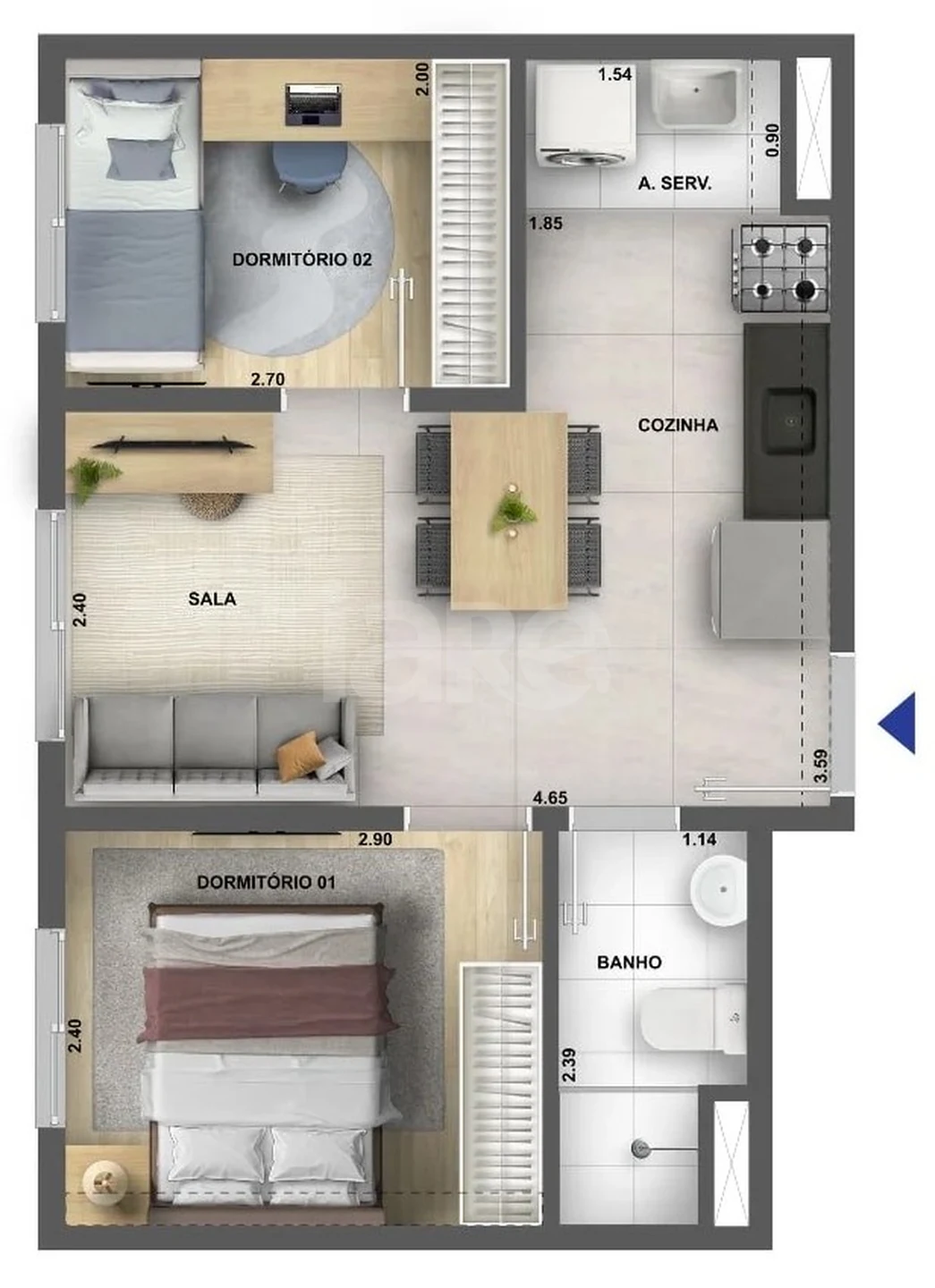 Planta — Apartamento 34 m²