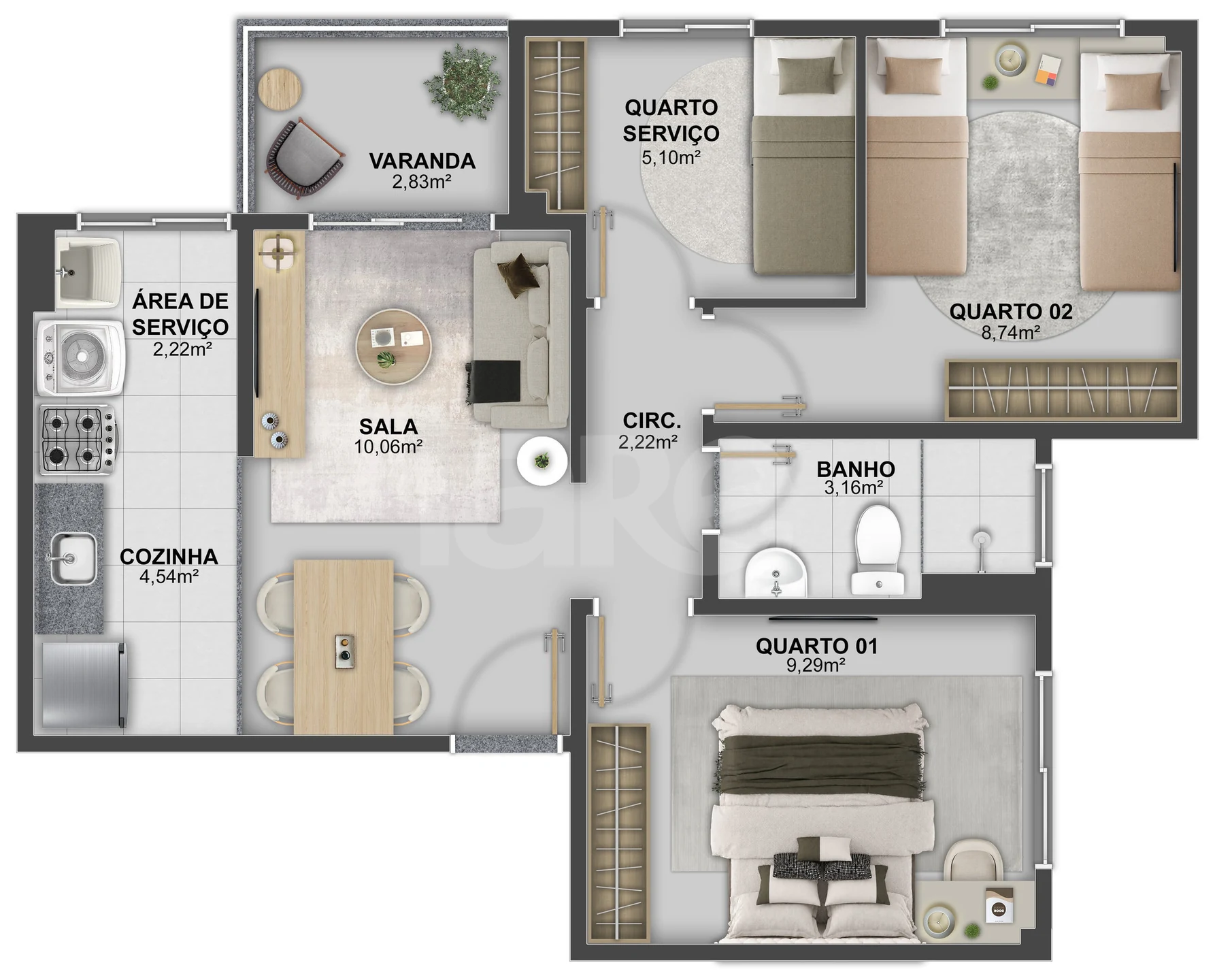 Planta — Apartamento 54,98 m²