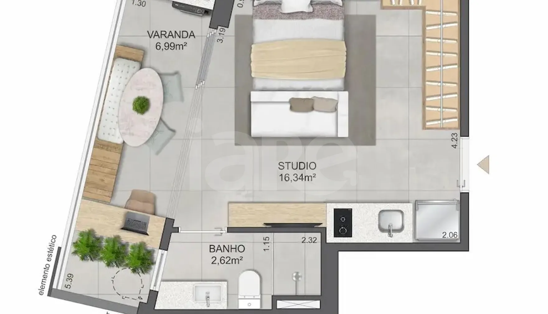 Planta — Studio 30,64 m²