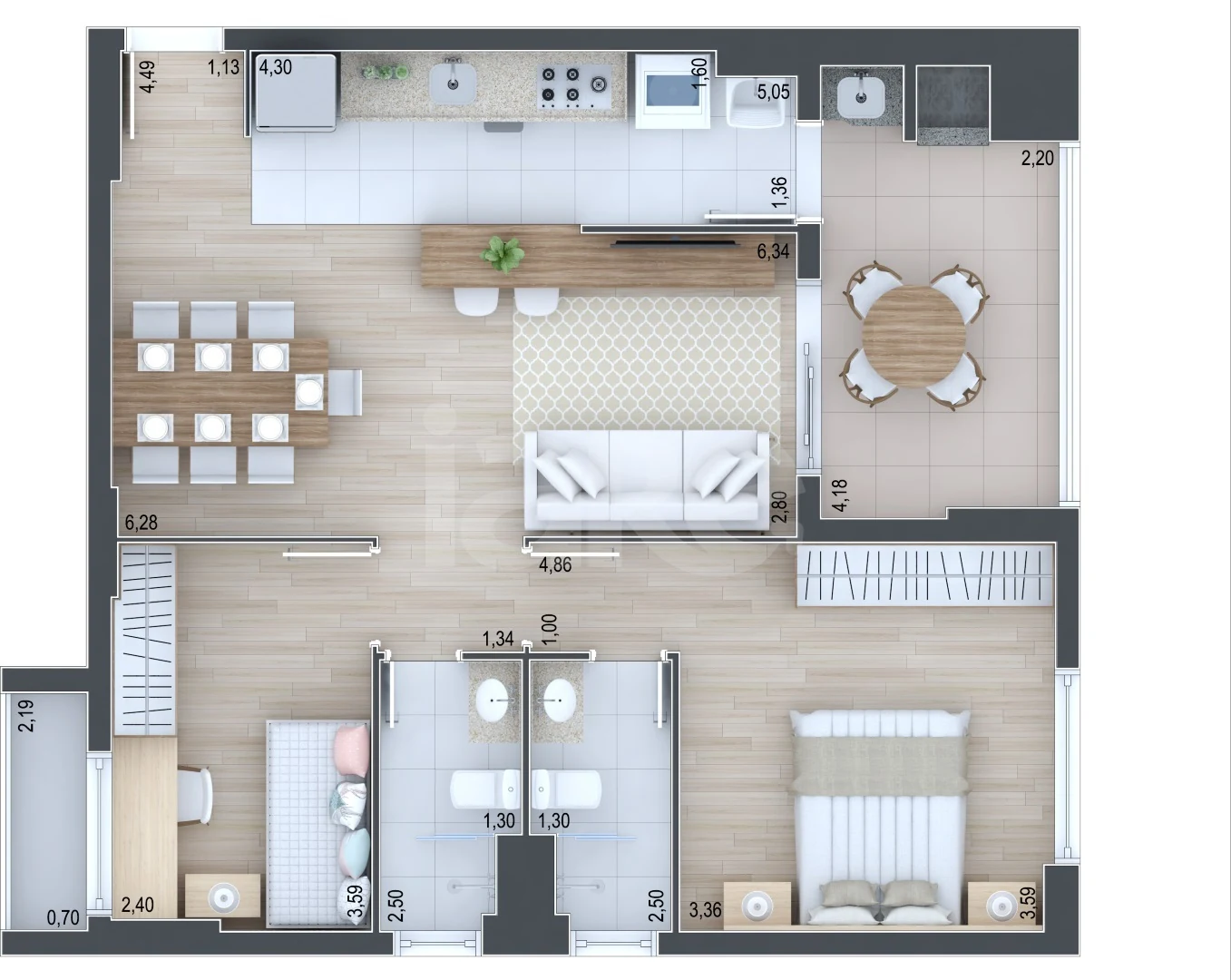 Planta — Apartamento 79,84 m²