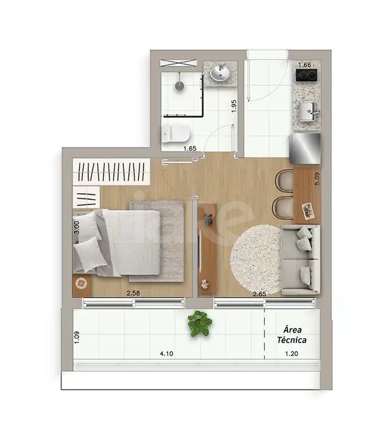 Planta — Apartamento 34,36 m²