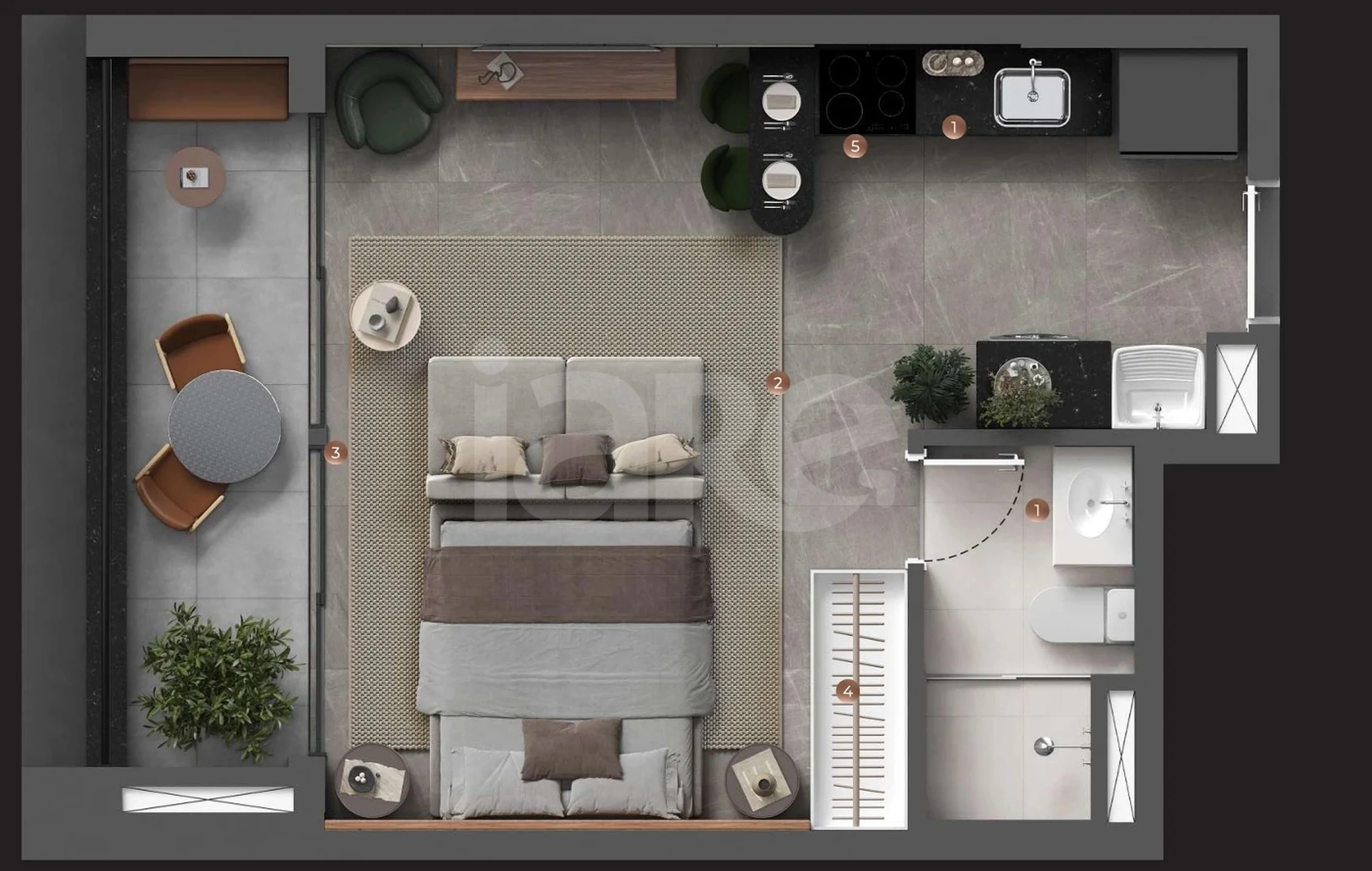 Planta — Studio 35,31 m²