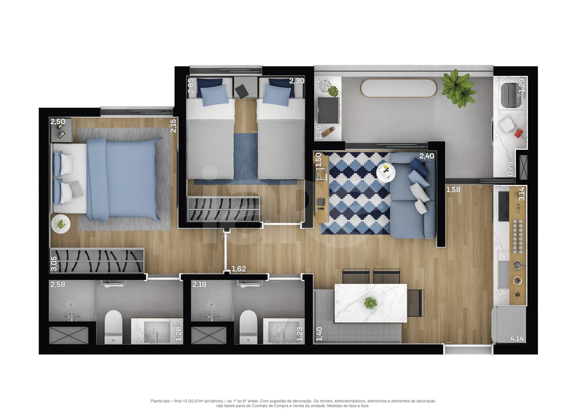 Planta — Apartamento 49,99 m²