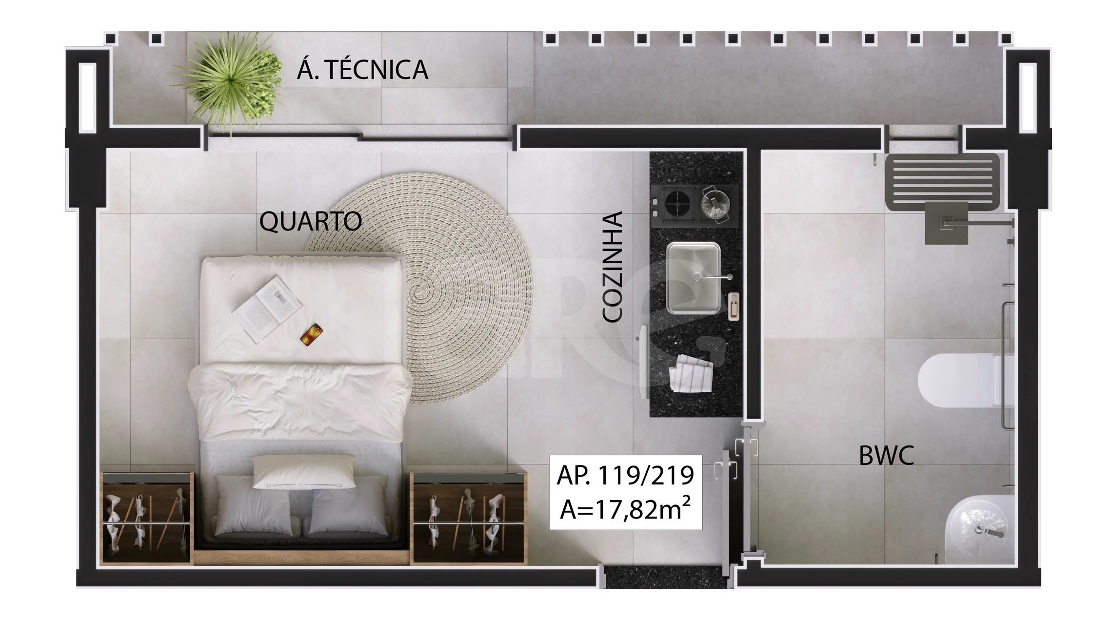 Planta — Studio 19,56 m²
