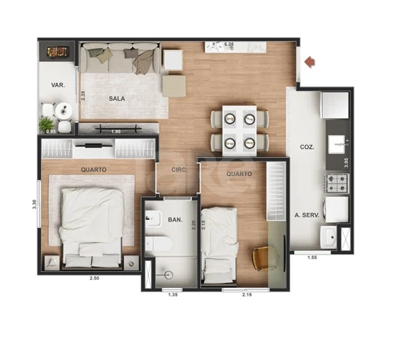 Planta — Apartamento 42,59 m²