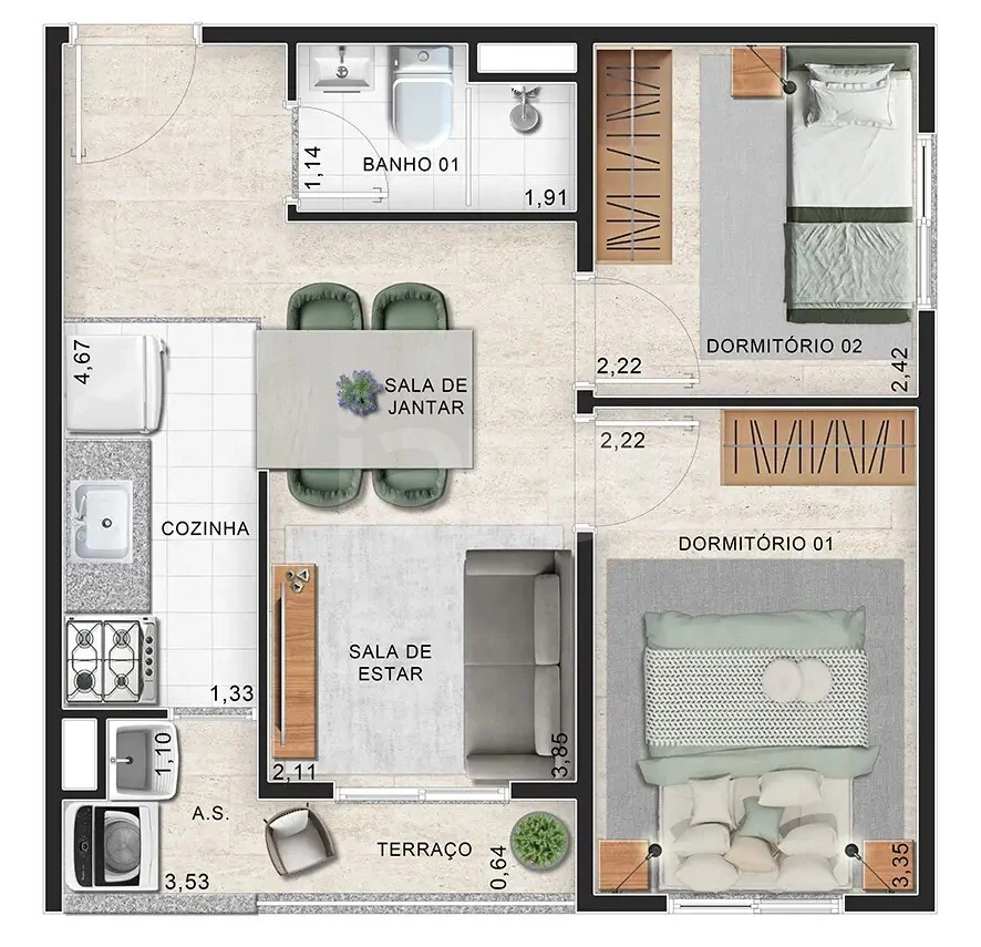 Planta — Apartamento 38,27 m²