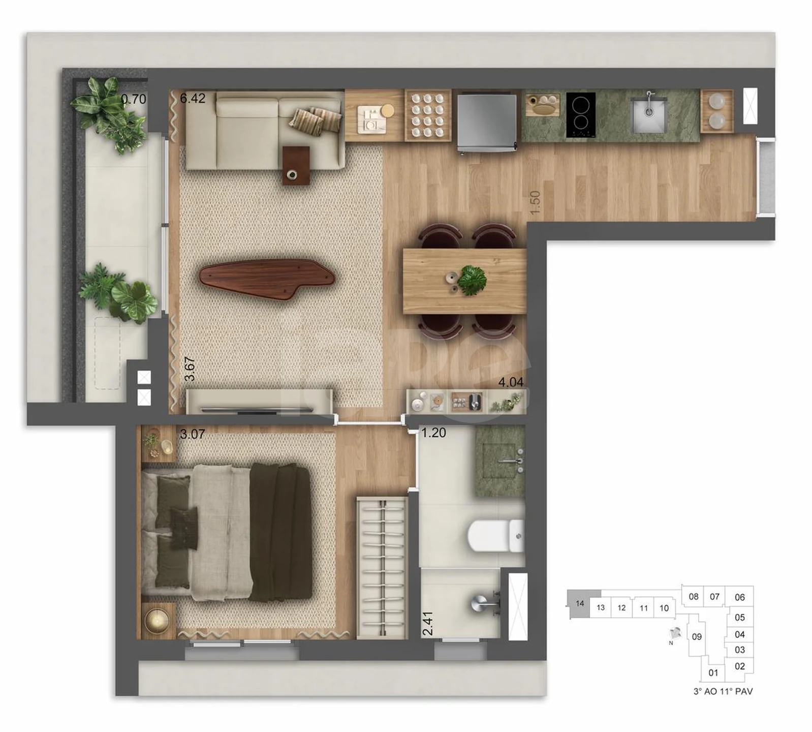 Planta — Apartamento 38,75 m²