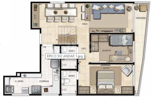 Planta — Cobertura Duplex 145,92 m² · 1º pavimento