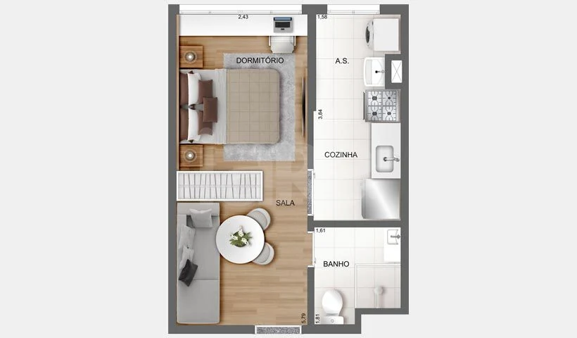 Planta — Studio 26,5 m²