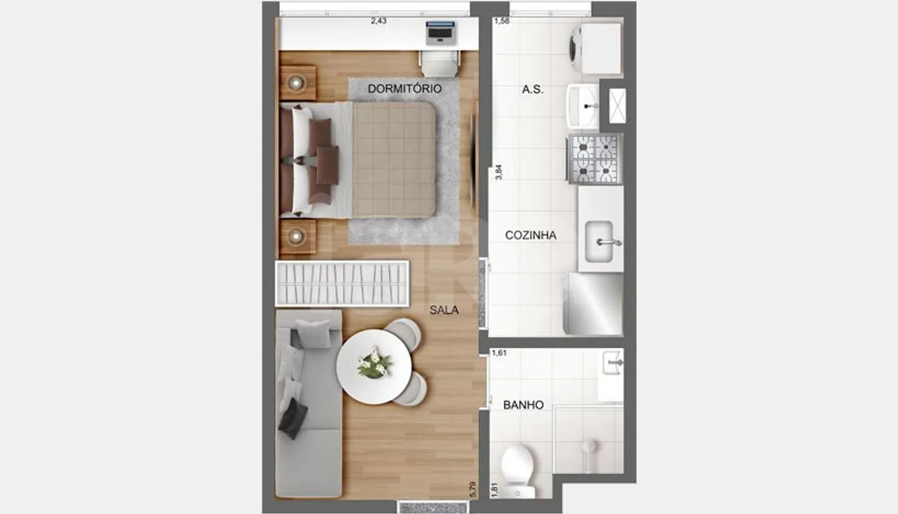 Planta — Studio 26,5 m²