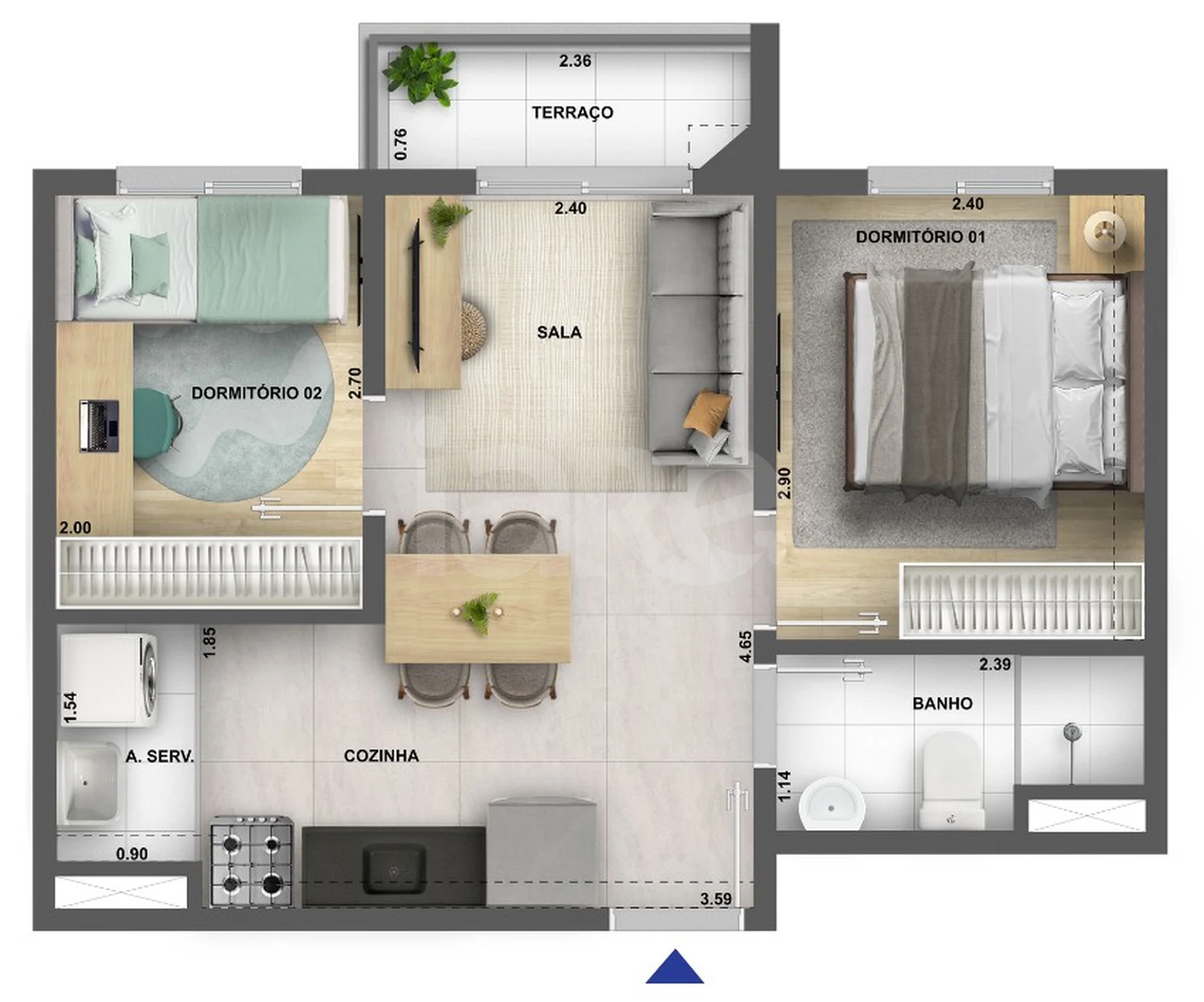 Planta — Apartamento 37 m²