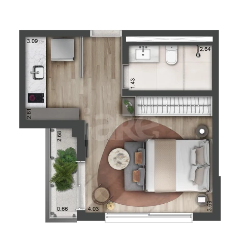 Planta — Studio 33,76 m²