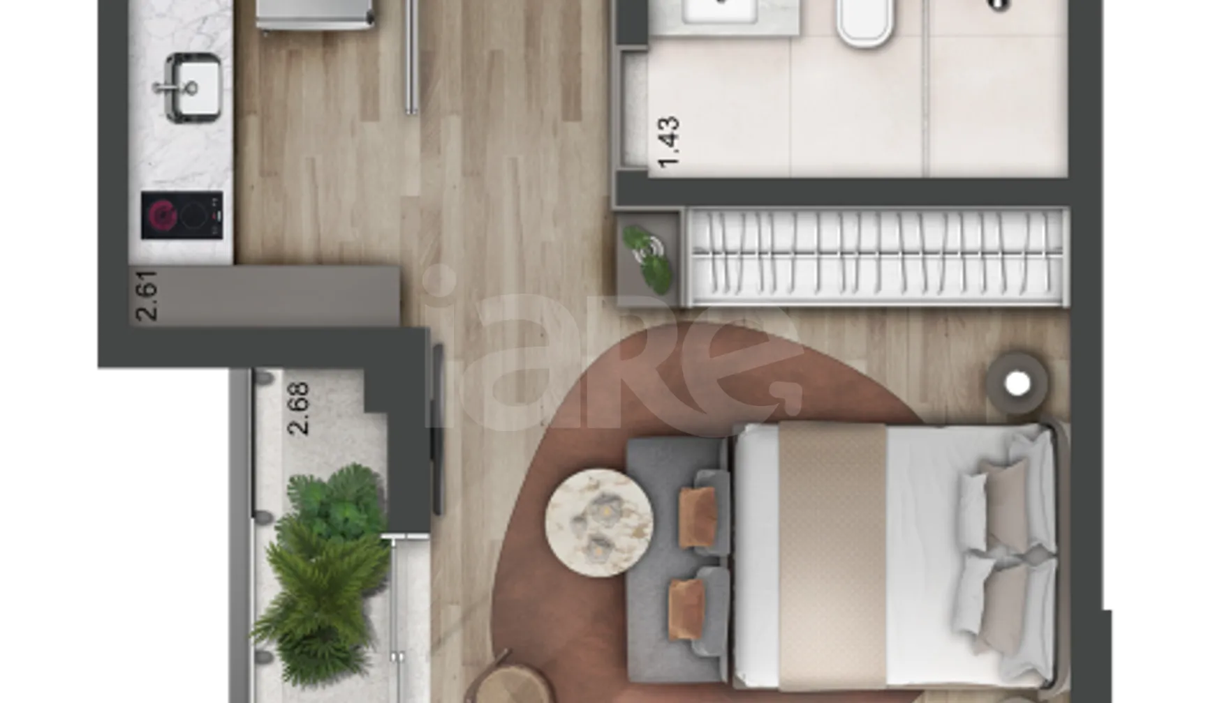 Planta — Studio 33,76 m²