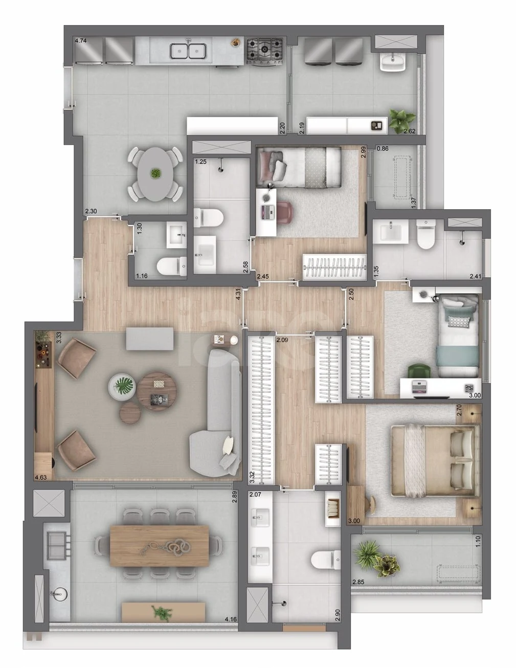 Planta — Apartamento 126,02 m²