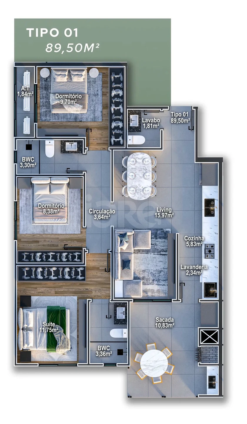 Planta — Apartamento 89,5 m²
